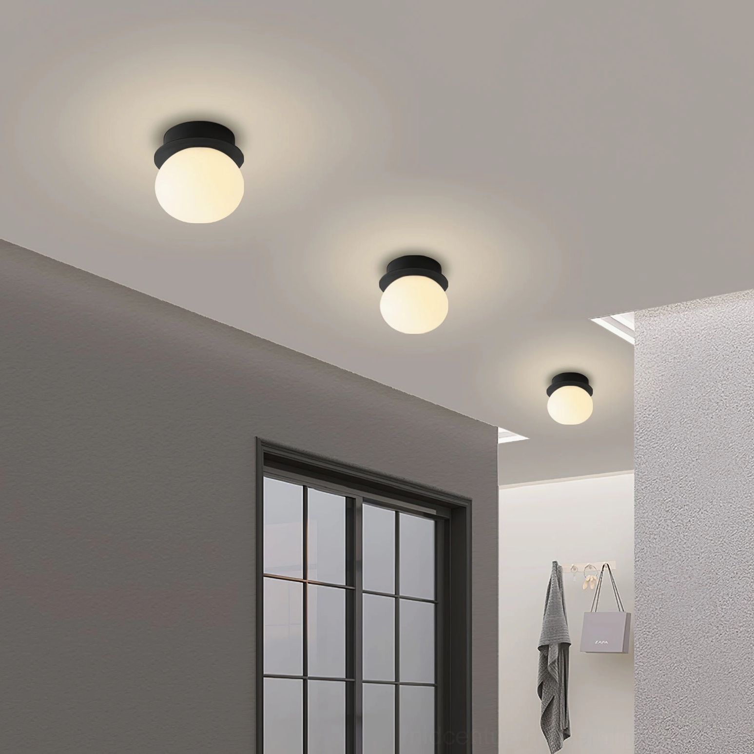Knock wood color wall lamp in warm living space, natural finish contemporary home interior design