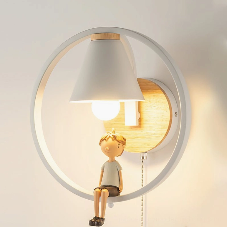 Kona Model B wall sconce with zipper pull-chain switch, white and wood color Nordic minimalist lighting