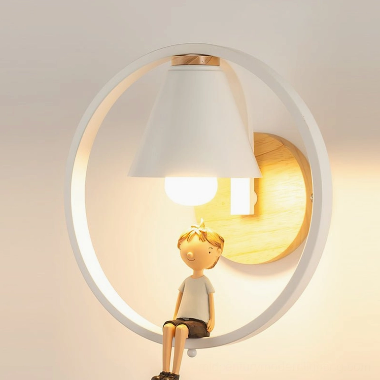 Kona wall lamp Model D variant white and wood color with wall switch control option, wall-mounted installation