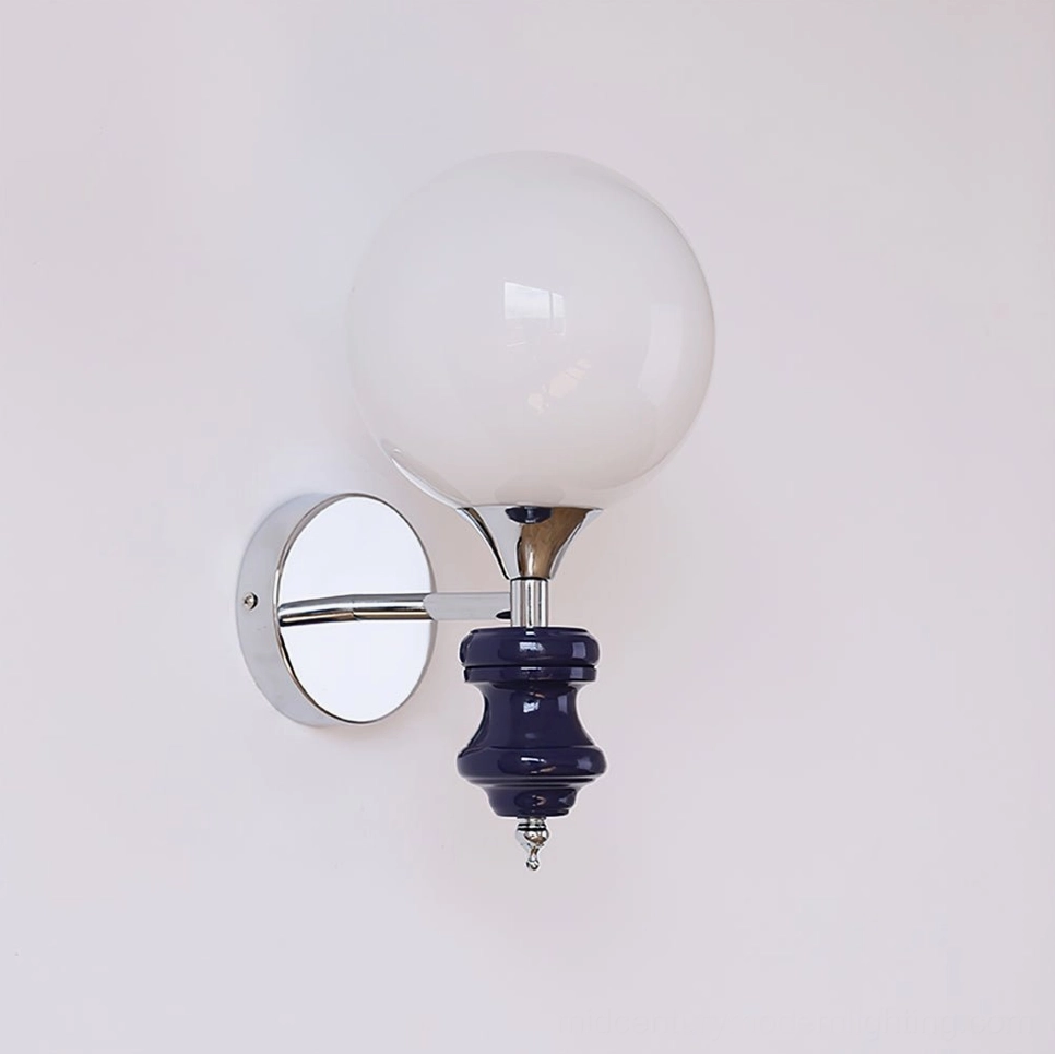 Koscina globe wall lamp - blue white and chrome finish options available for modern minimalist interiors