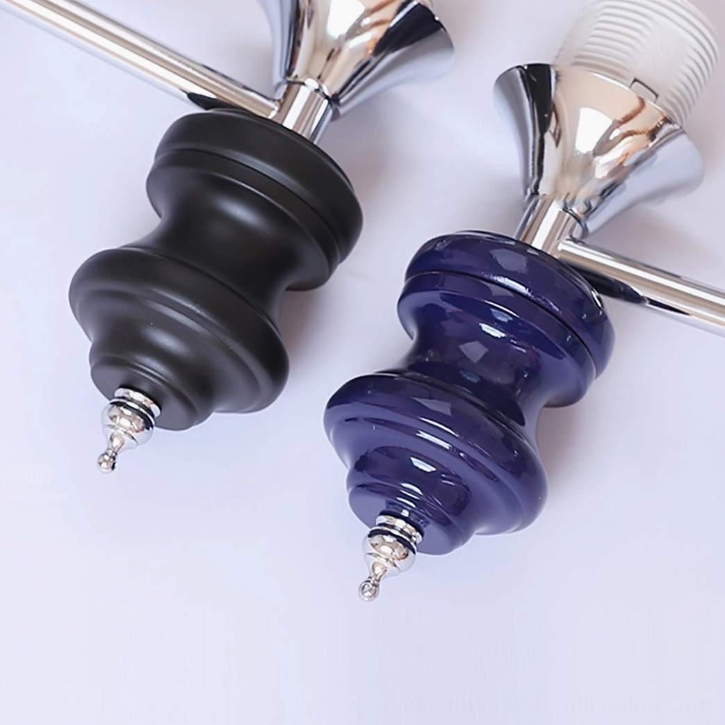 Koscina pair of wall lamp bases - black and dark blue ceramic bases with matching polished chrome hardware flat lay