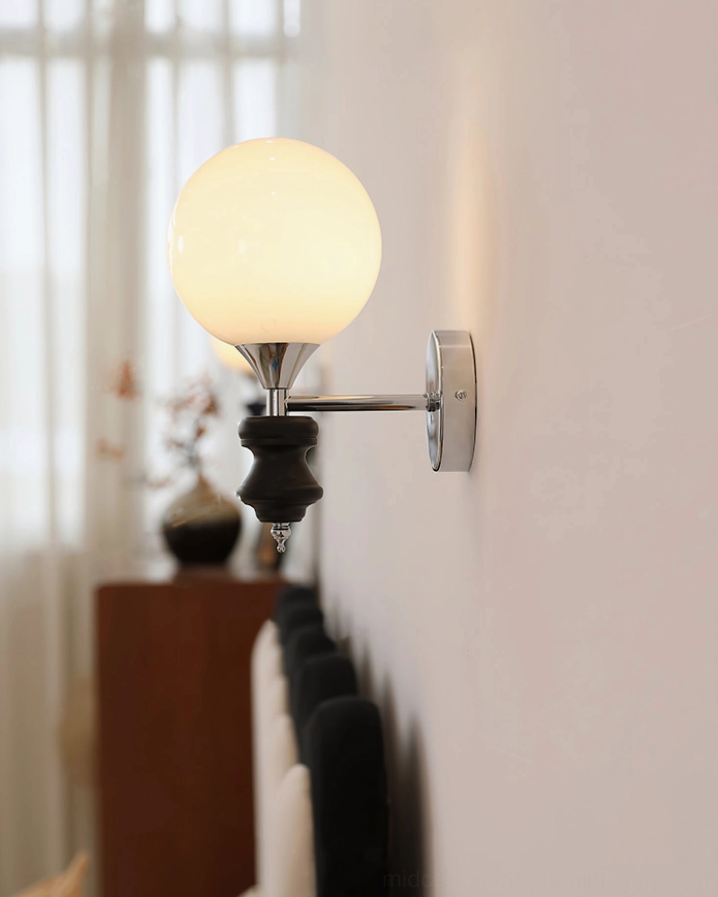 Koscina wall lamp available finishes - black white blue and chrome ceramic base color options