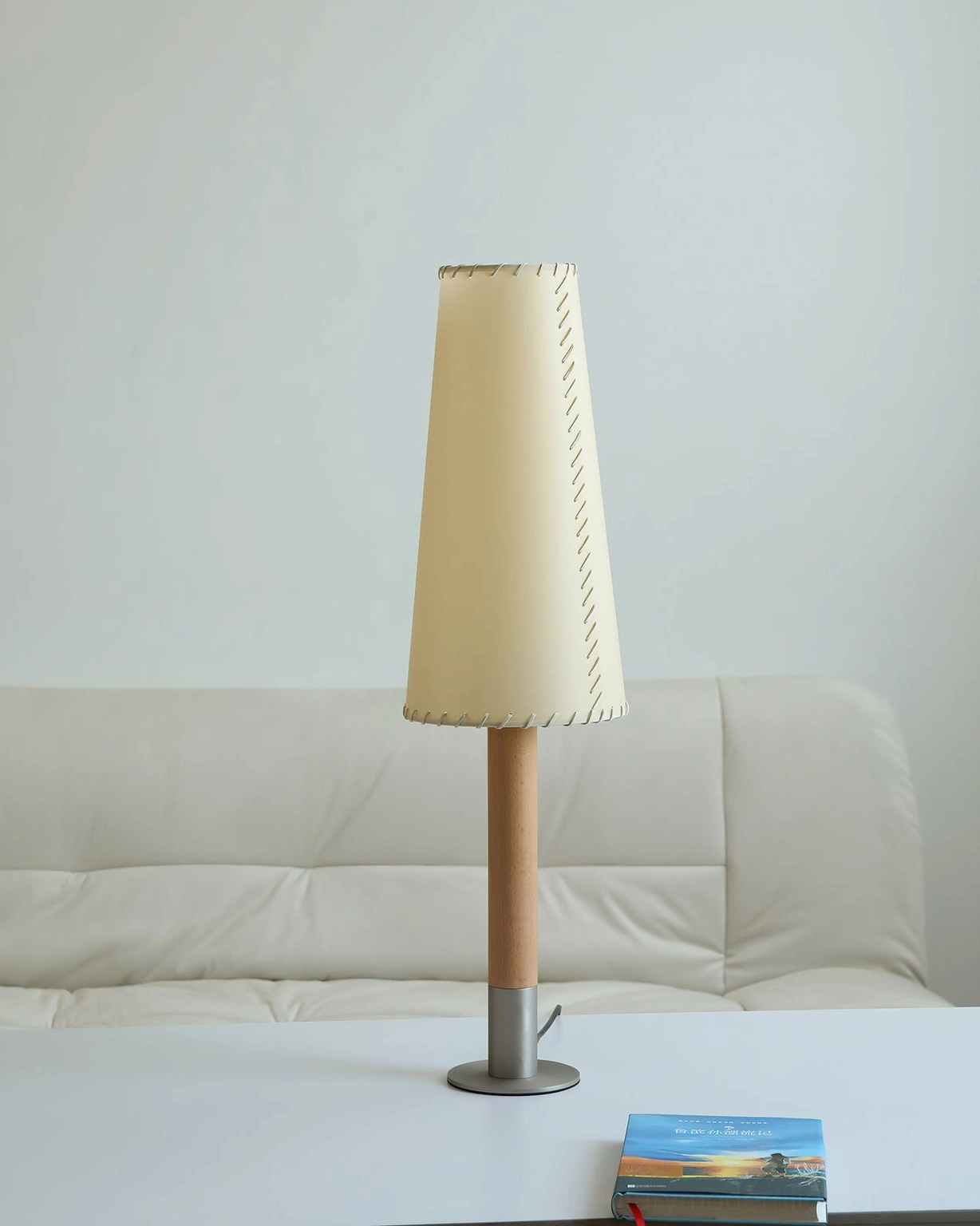 Kove mid-century modern parchment floor lamp full product showcase angled view