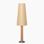 Kove parchment floor lamp front studio view with natural wood stem and beige fabric shade