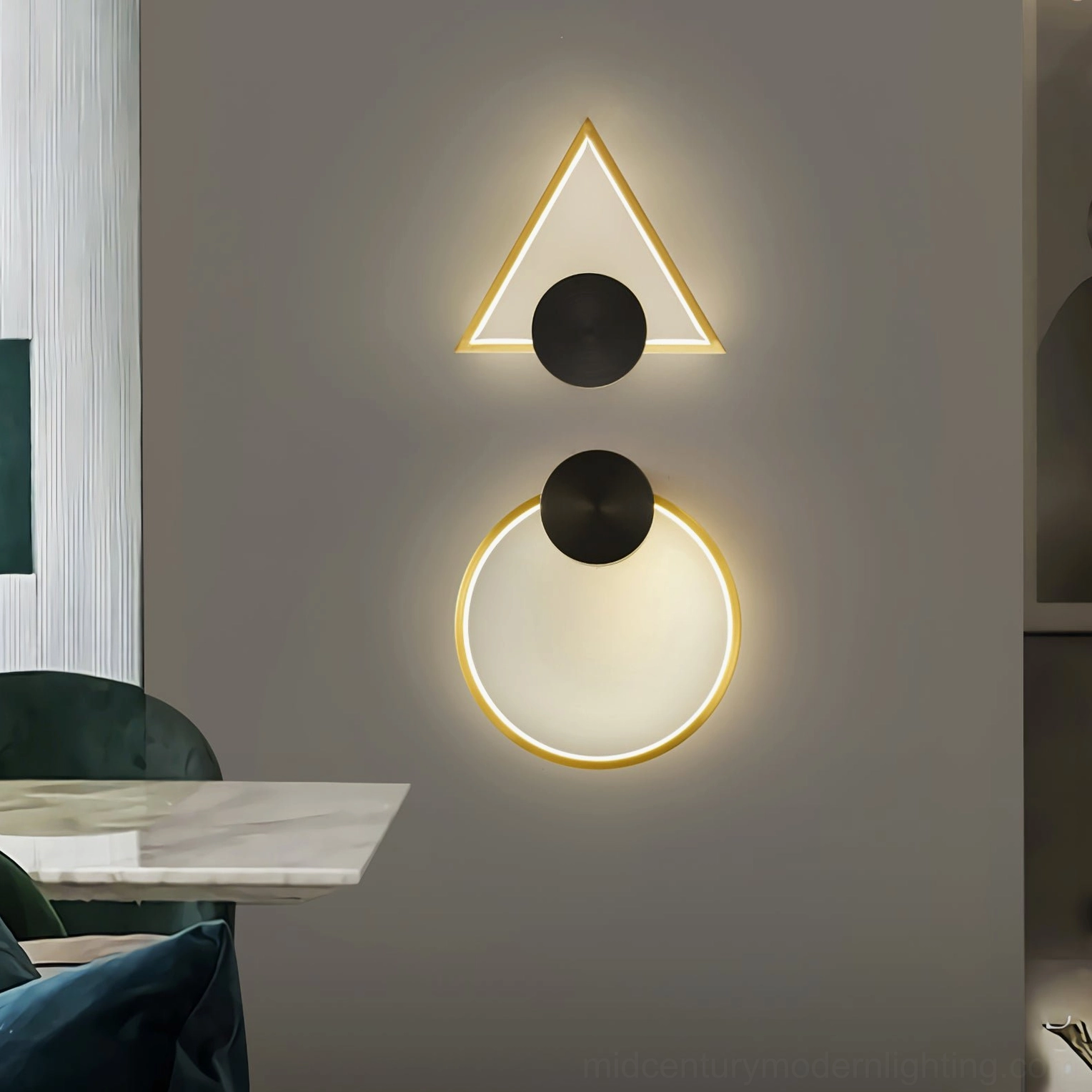 Koya circular LED wall sconce dining room minimalist ambient lighting setup
