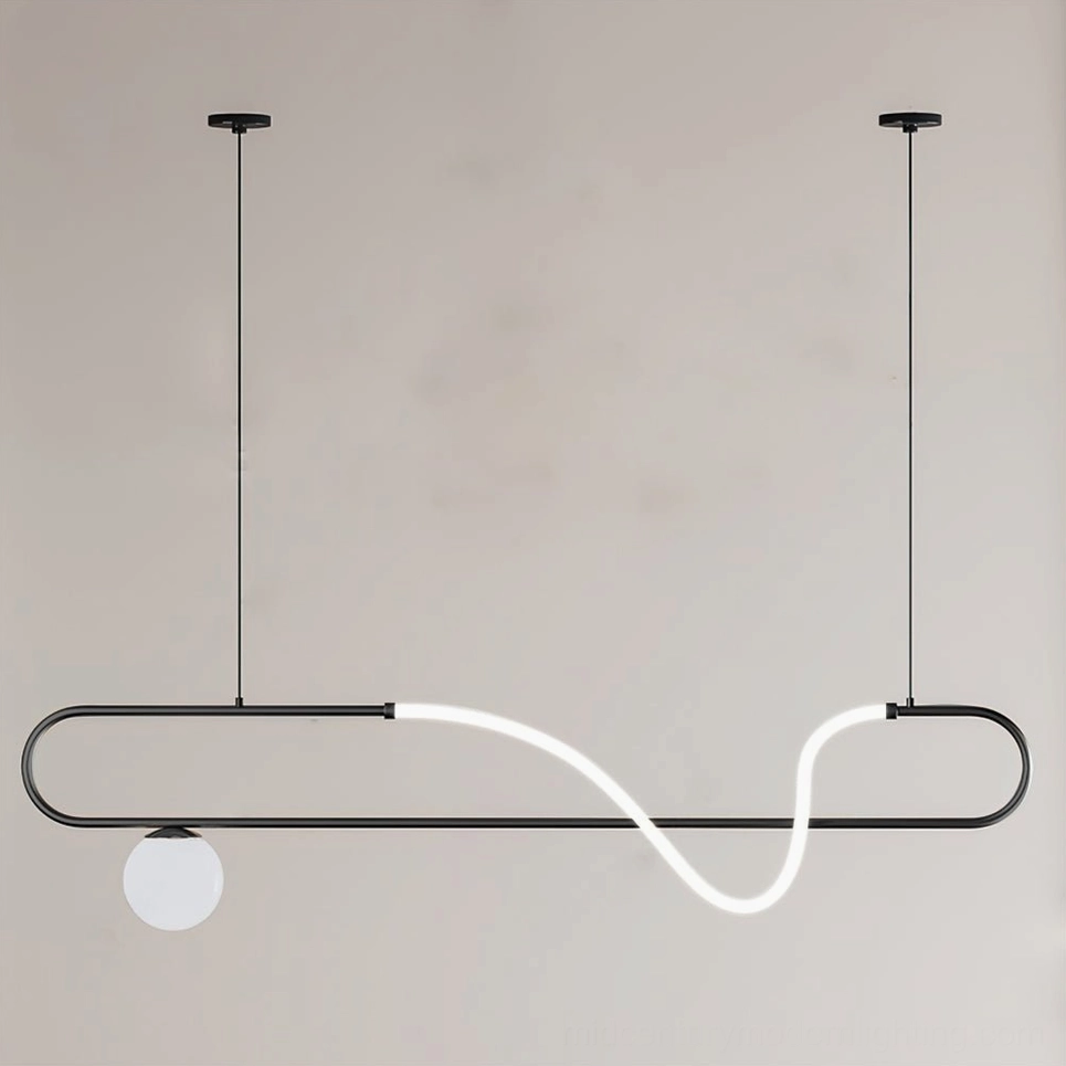 Matte black Kulgony linear pendant light, complete product view showing frame and suspension wire