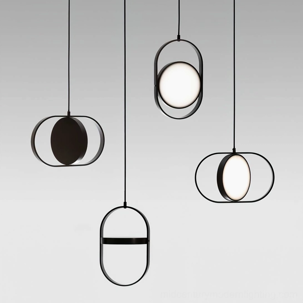 Kuu rotatable pendant light showing adjustable crescent shade rotation capability
