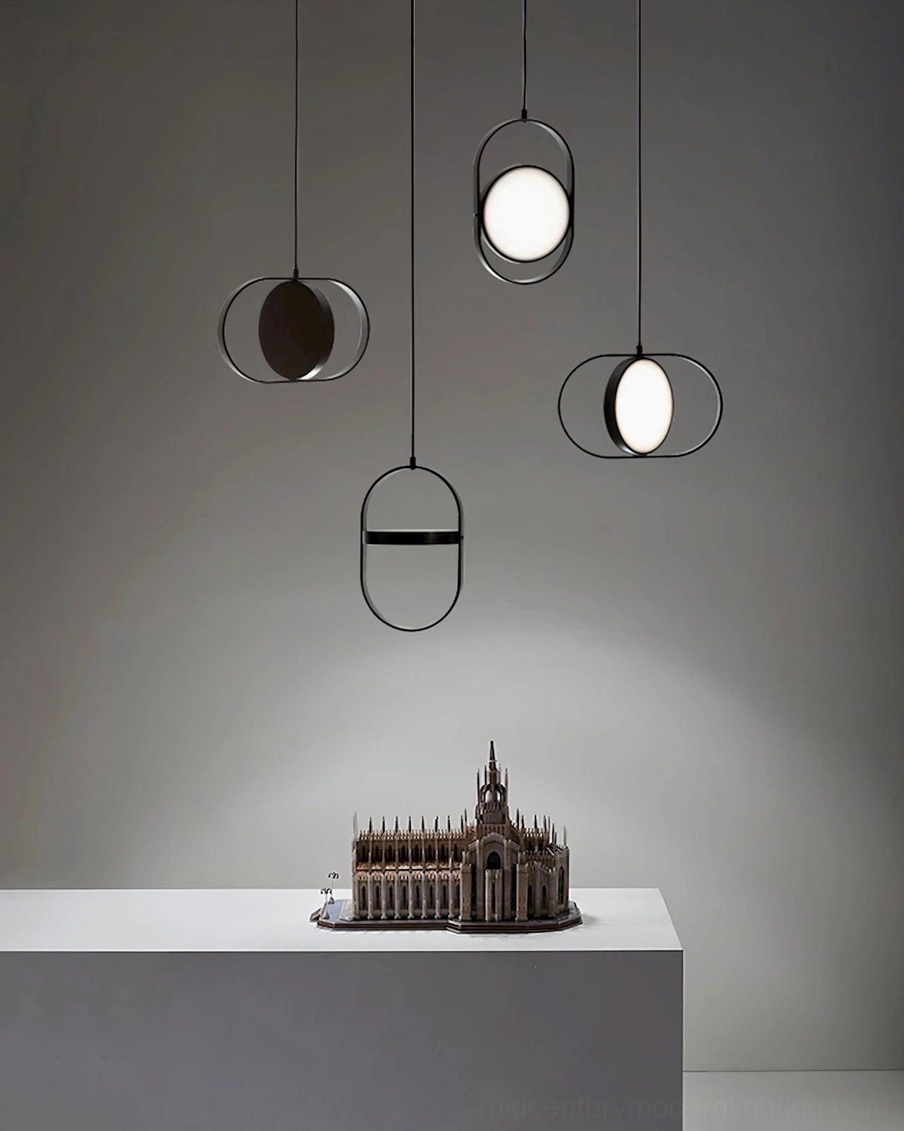 Kuu rotatable pendant light showing moon phase inspired design aesthetic Nordic