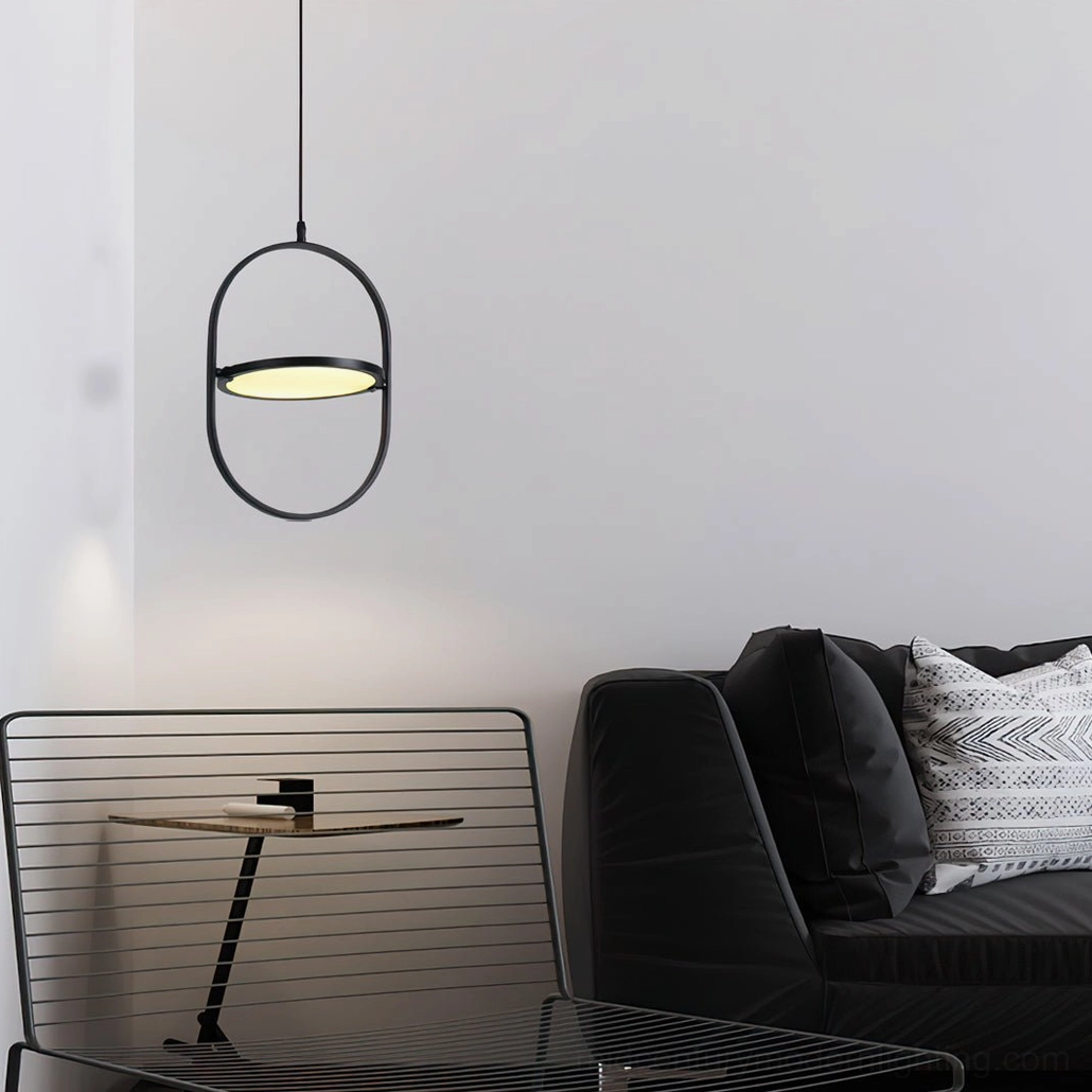 Kuu small pendant lamp warm light side view modern living room black sofa
