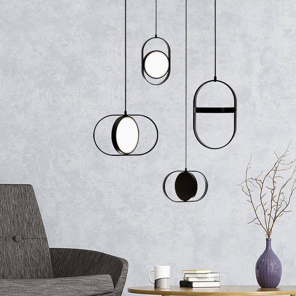 Mixed shape Kuu pendant lamp set minimalist lounge diverse black metal designs