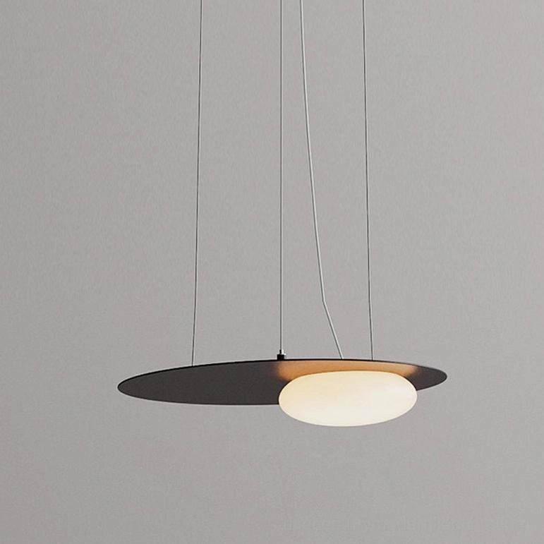 Kwic pendant lamp standard size 48cm diameter with matte black metal frame and glass diffuser