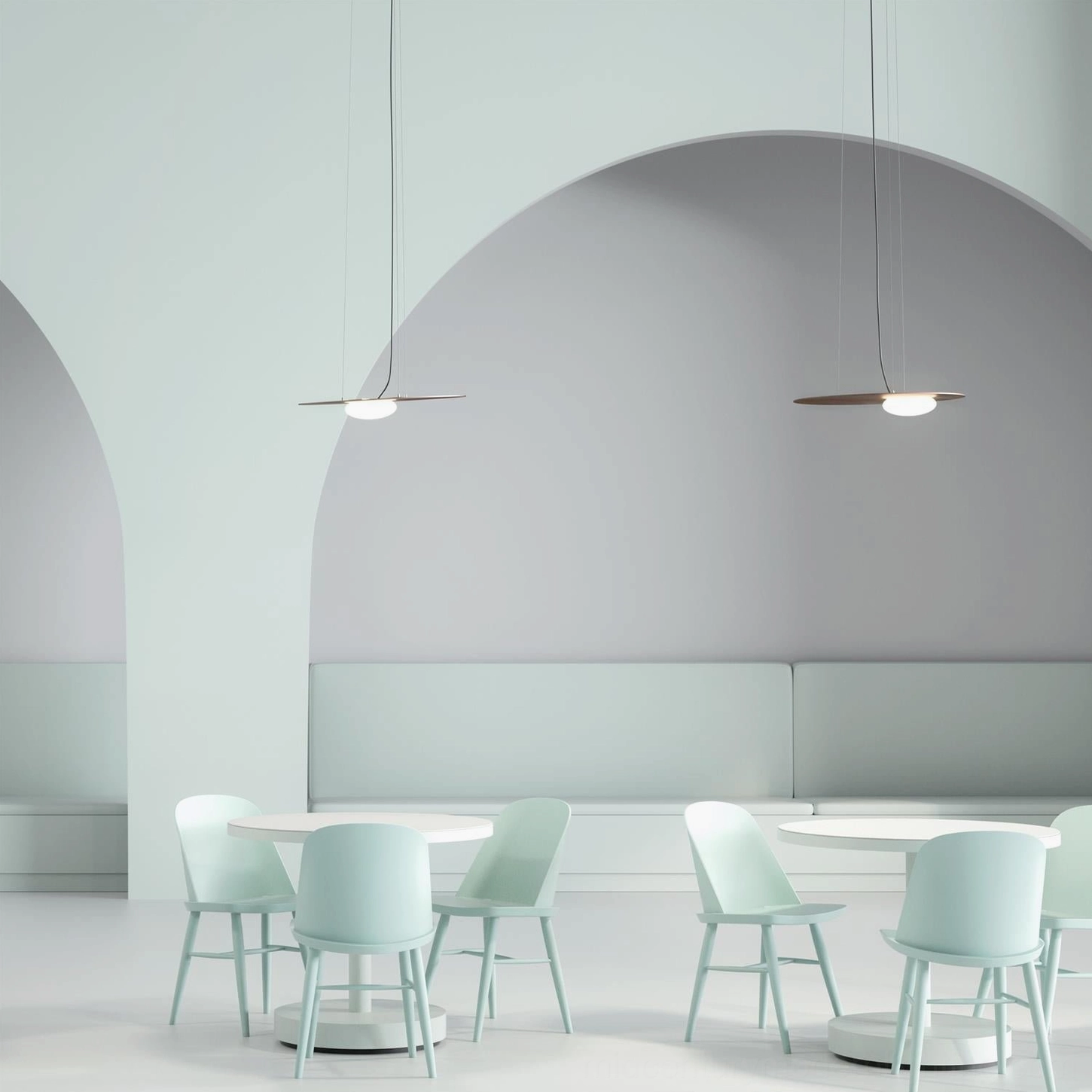 Matte black Kwic disc pendant installed as statement lighting in contemporary interior space