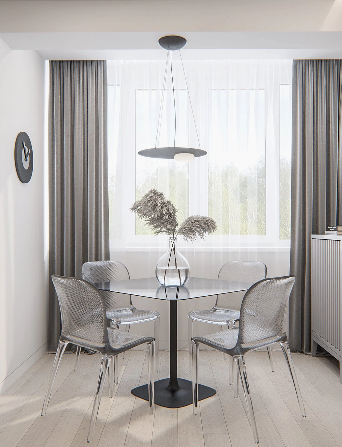Kwic minimalist disc pendant light showing metal frame construction and glass diffuser detail close-up