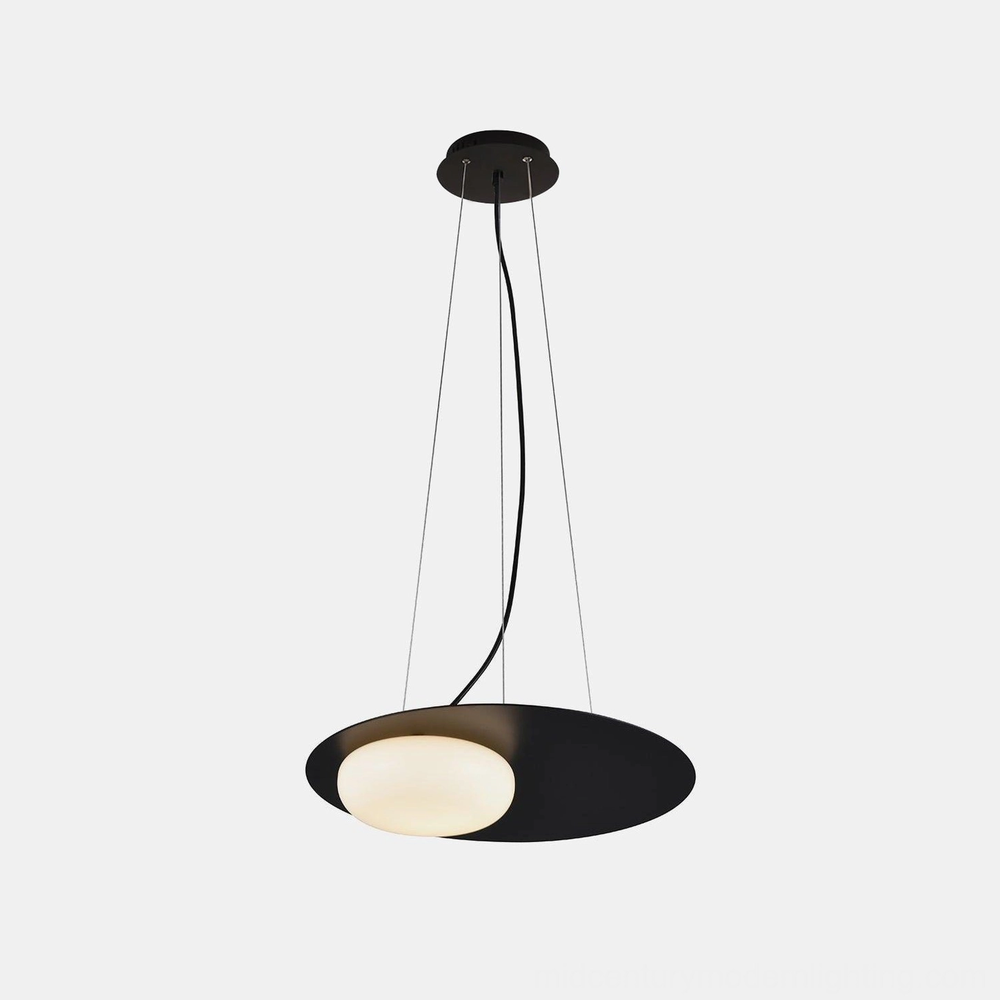 Kwic pendant lamp detailed product view showing metal frame construction glass diffuser and wire suspension
