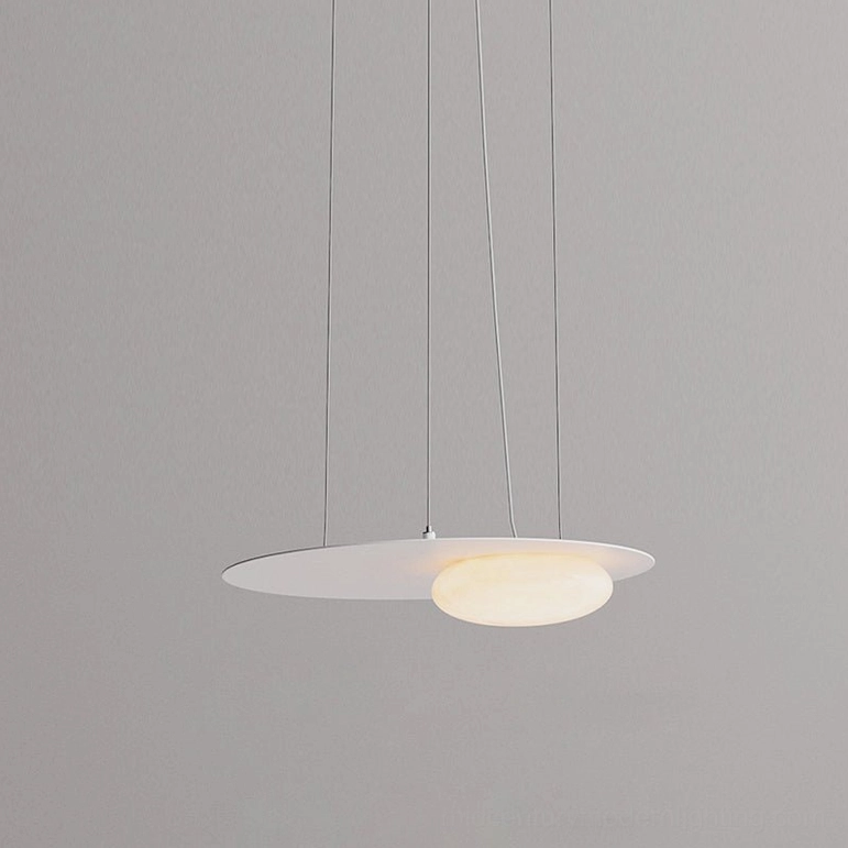 Compact size Kwic disc pendant light with pure white finish, minimalist modern design