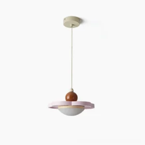Laguna modern pendant light with soft pink trim in studio overhead view, minimalist geometric design