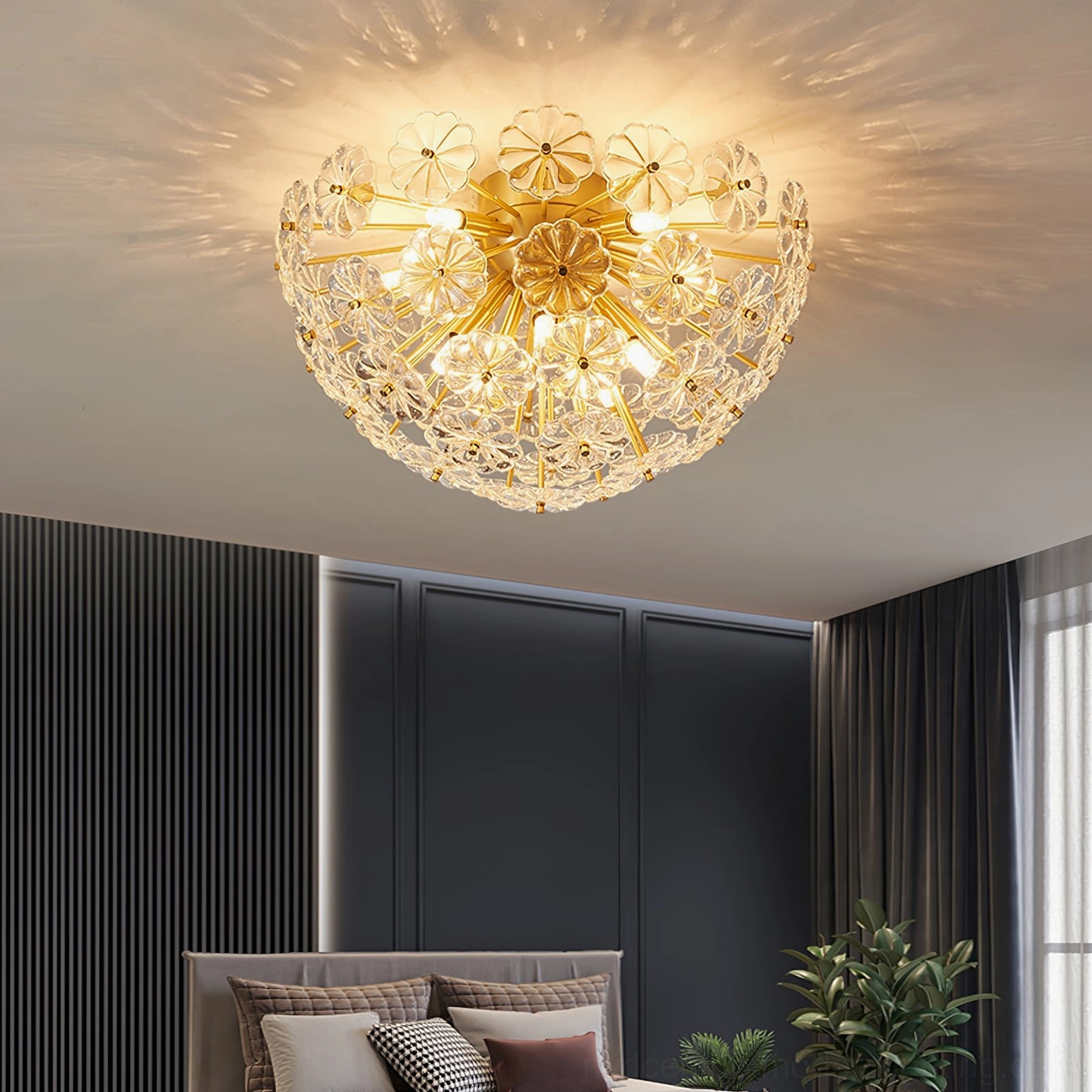 Lamina ceiling light installation view showing mounting system and petal alignment