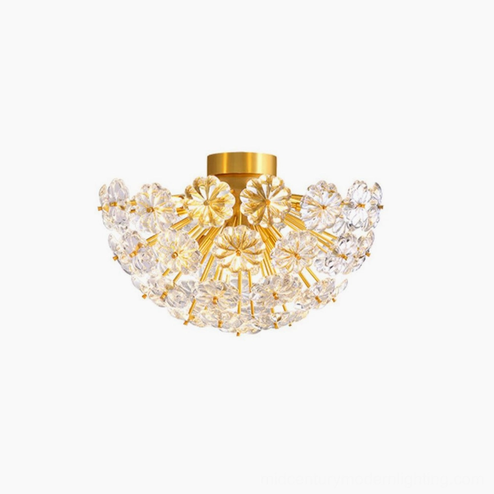 Lamina ceiling light primary product view, brass and textured clear glass floral design