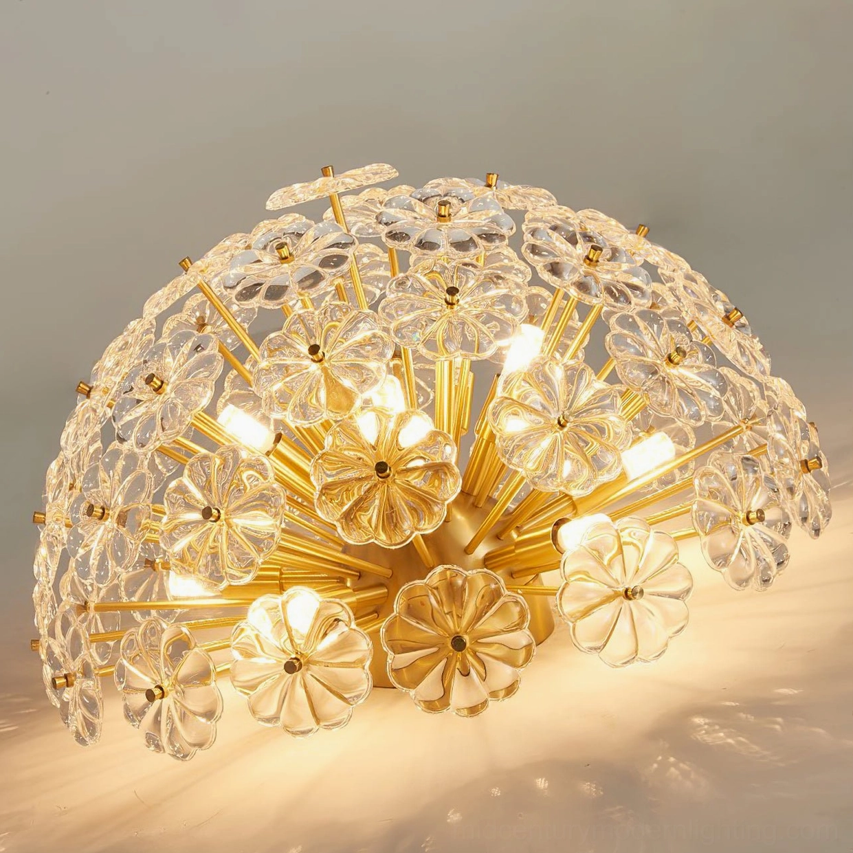 Lamina floral ceiling light showcasing warm glow and elegant mid-century modern aesthetic