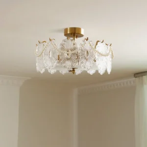 Lamina brass ceiling lamp installed in minimalist modern interior space