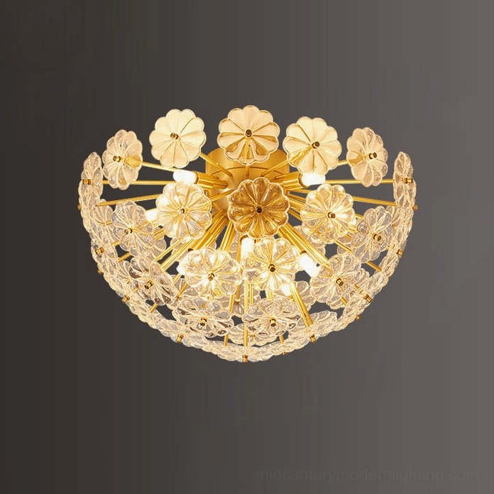 Lamina large ceiling light front center view with gold-toned hardware and complete floral dome design