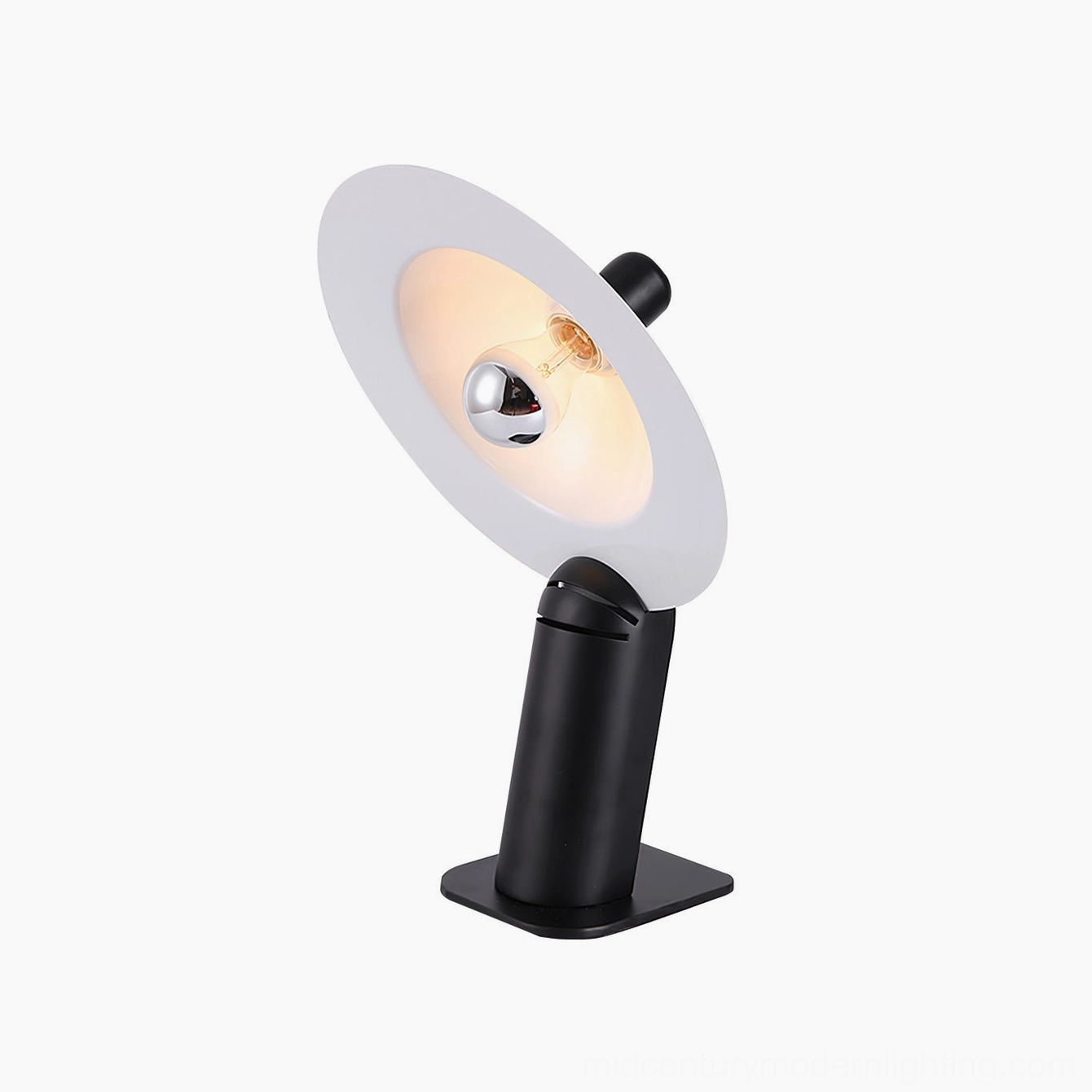 Lampiatta modern disc table lamp with LED or Edison bulb compatibility and smooth rotational light adjustment capability
