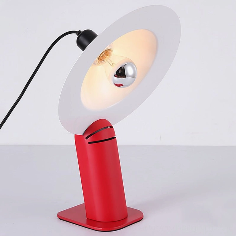 Lampiatta red disc table lamp with premium metal base and adjustable aluminum shade for versatile lighting control