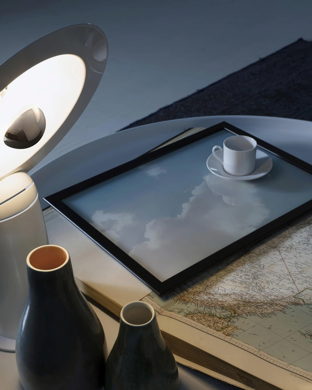 Lampiatta adjustable table lamp with innovative slot-and-slide shade mechanism enabling direct and indirect lighting modes