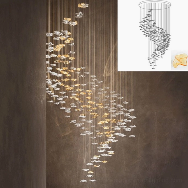 Grand fluid glass chandelier round canopy largest size 148cm diameter warm golden amber finish