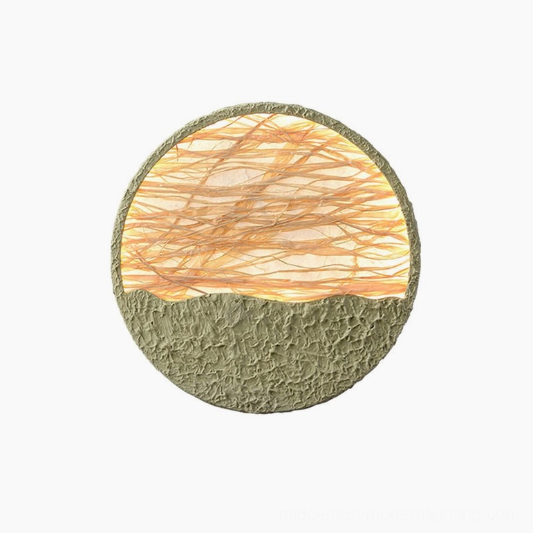 Large natural straw wall lamp 50cm size - eco-friendly woven light fixture for spacious rooms and statement installations