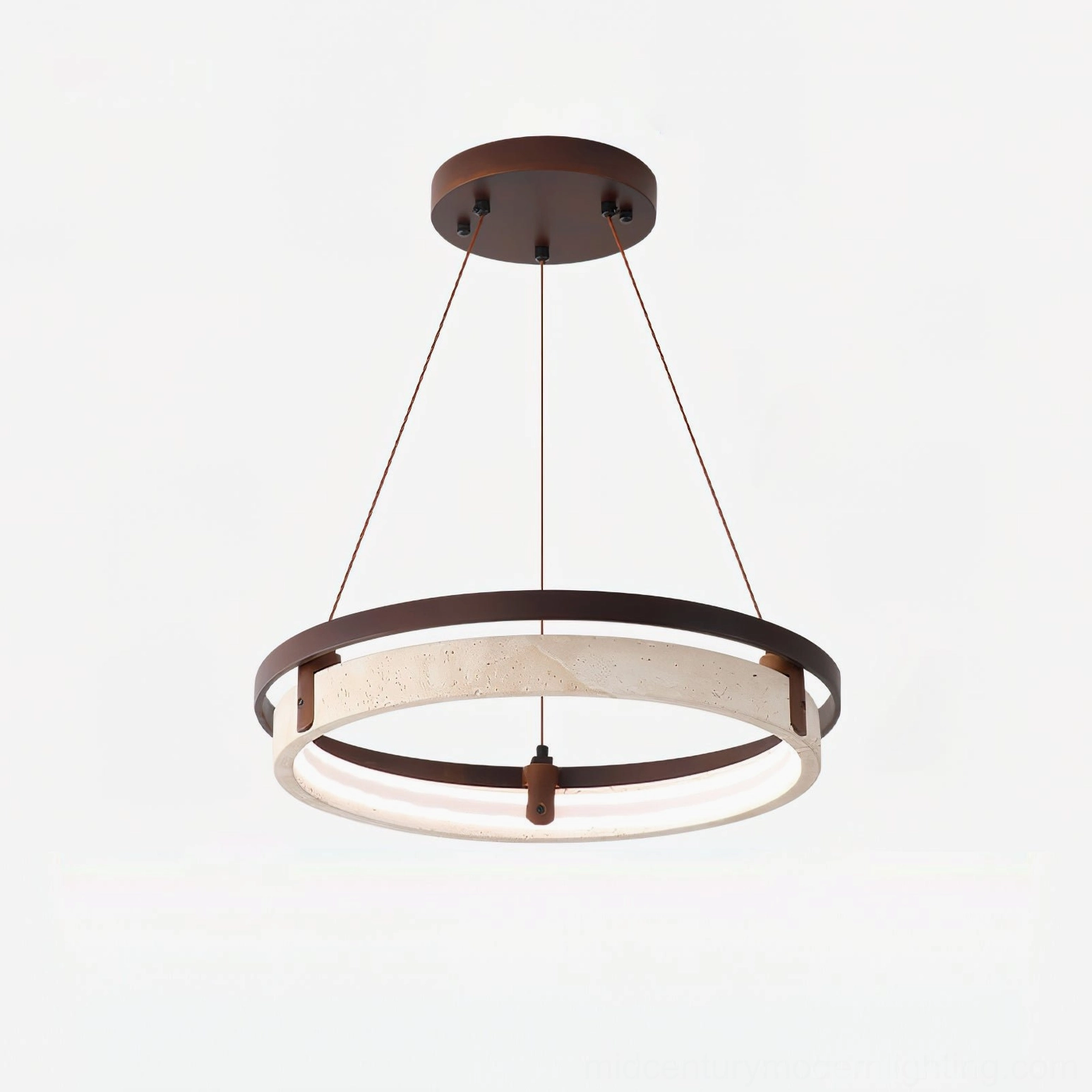 Large travertine ring pendant light 24.8 inch diameter statement piece for dining room and contemporary interiors