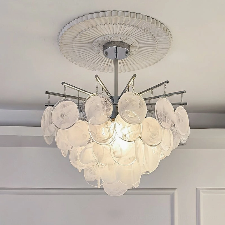 Large 60cm white luminous glass sputnik chandelier with polished chrome sputnik frame