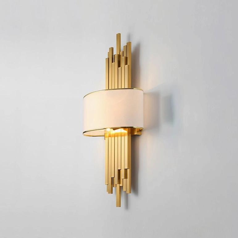 Laurina white wall lamp with gold metal striped design, luxury minimalist wall lighting
