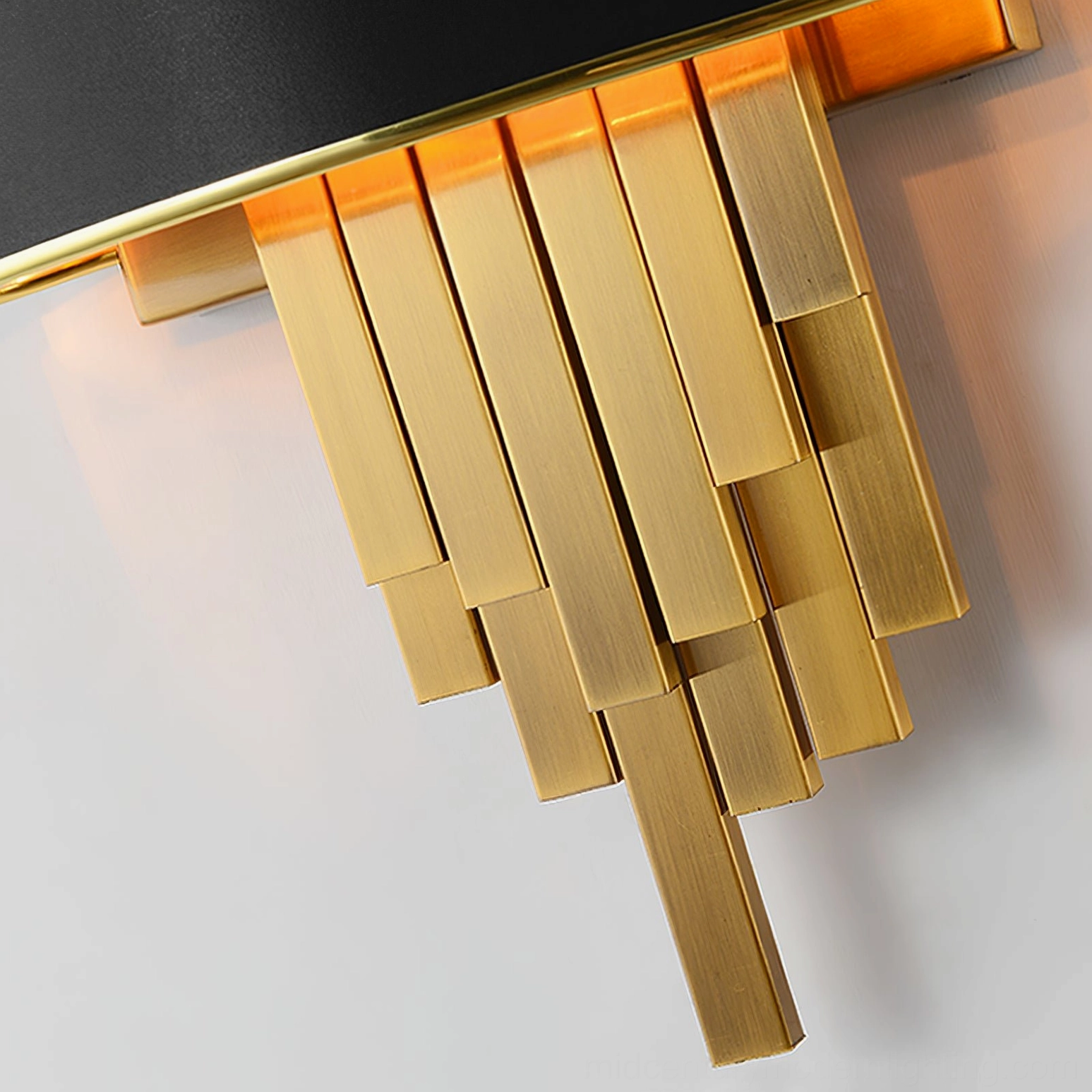 Laurina gold and black wall sconce full product view, minimalist mid-century modern wall lighting