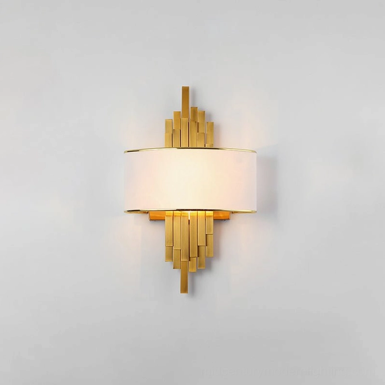 Laurina wall sconce gold and white fabric shade combination, mid-century modern lighting design