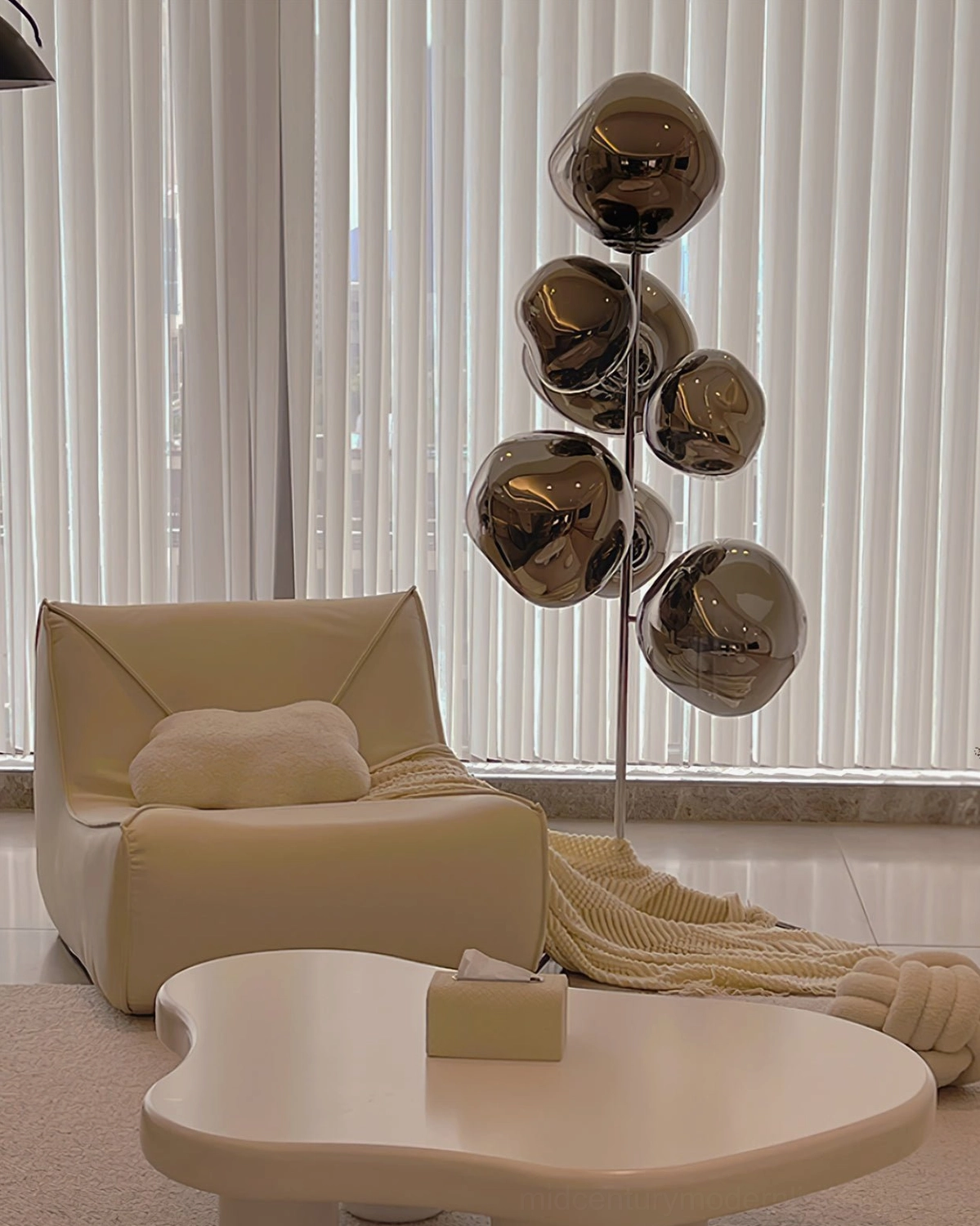 Lava cone modern floor lamp cone shade detail with molten texture and internal LED glow