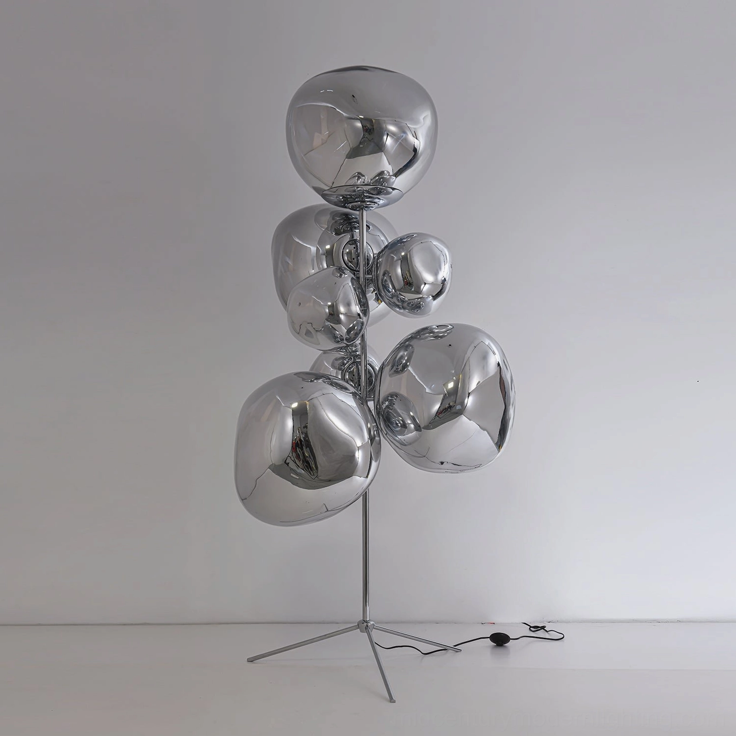Lava cone floor lamp full product view with all metal finish options and contemporary styling