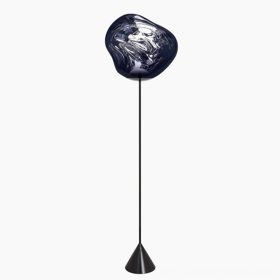 Lava Slim Floor Lamp detail shot, contemporary sculptural shade with reflective finish