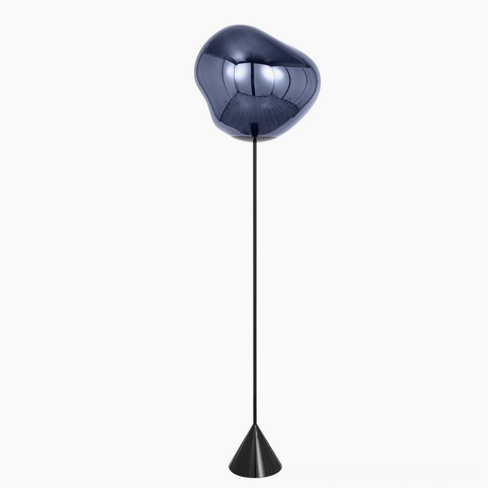 Lava Slim Floor Lamp close-up of shade, contemporary molten glass inspired design with reflective surface