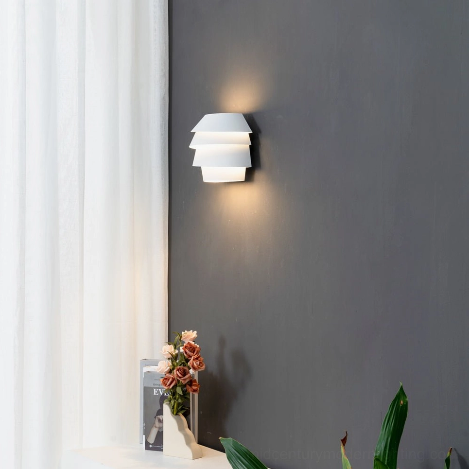 Le Soleil tiered contemporary wall sconce architectural design detail photograph