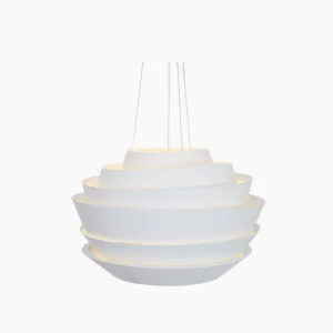 Le Soleil sunburst pendant lamp front view white matte finish modern tiered ceiling light