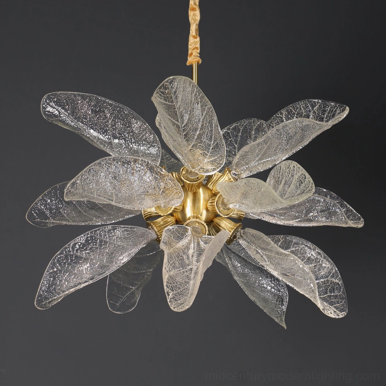 Artisan crafted leaf bloom chandelier with detailed resin leaf veining