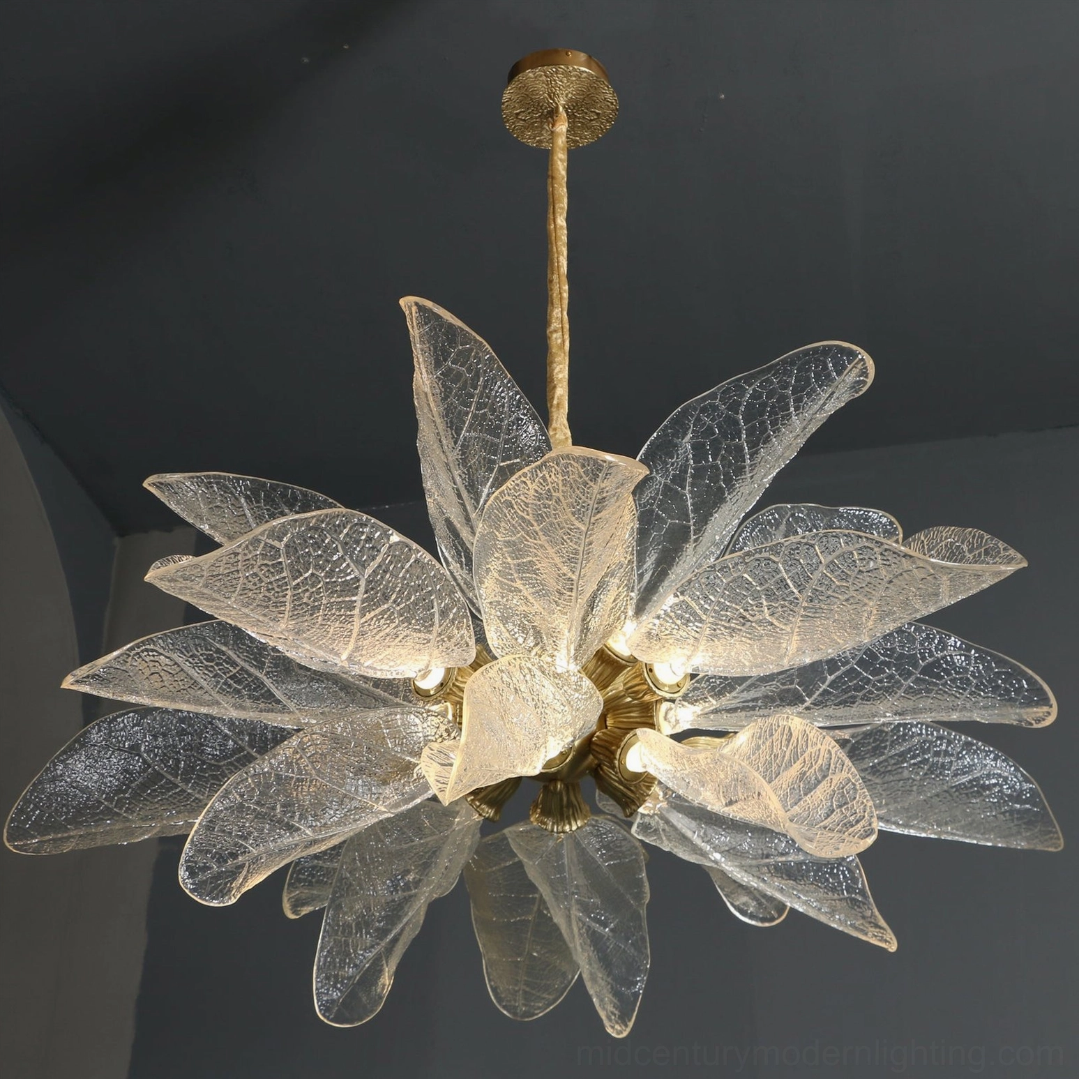 Large scale leaf bloom chandelier statement lighting fixture for modern interiors