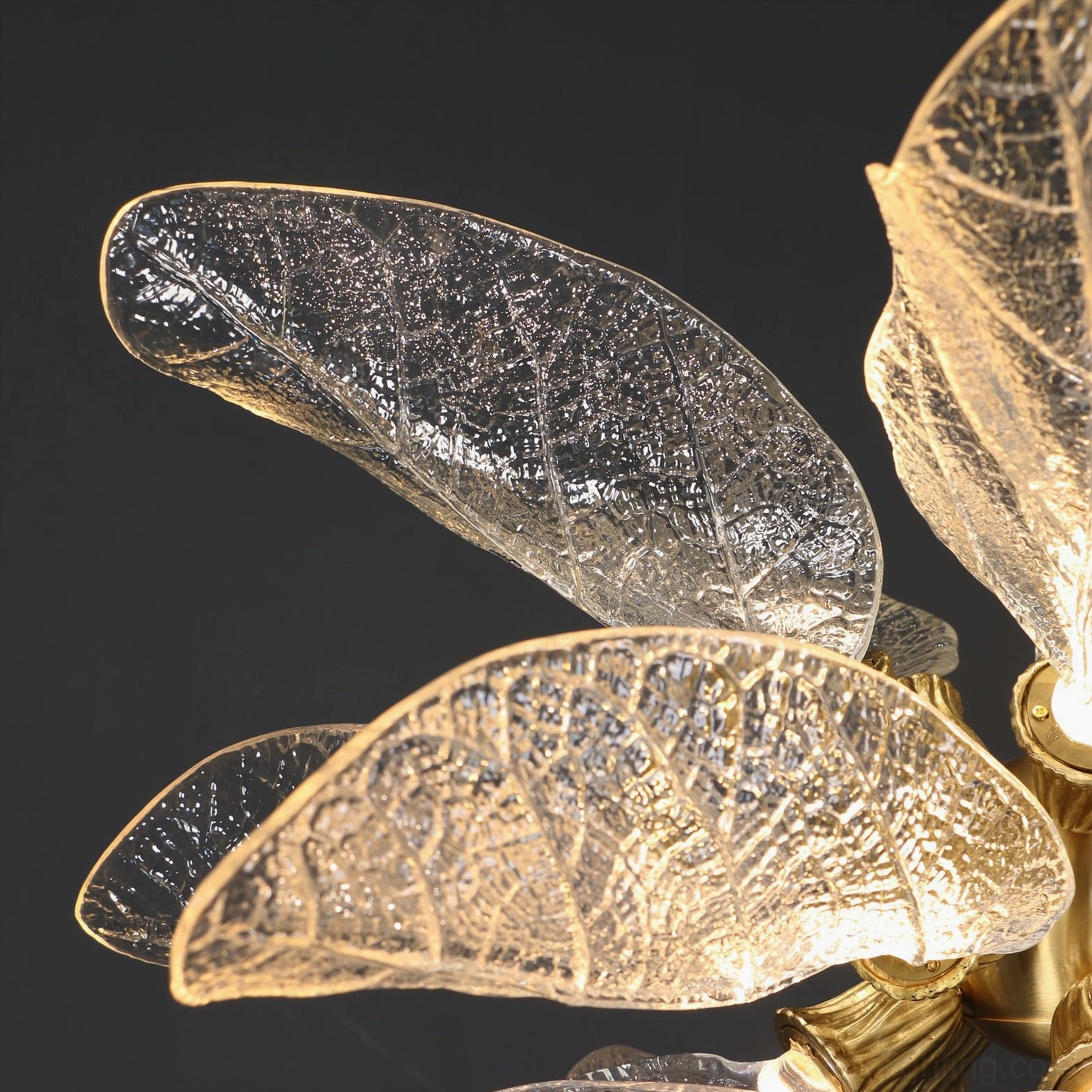Organic botanical leaf pendant chandelier with warm antique brass finish