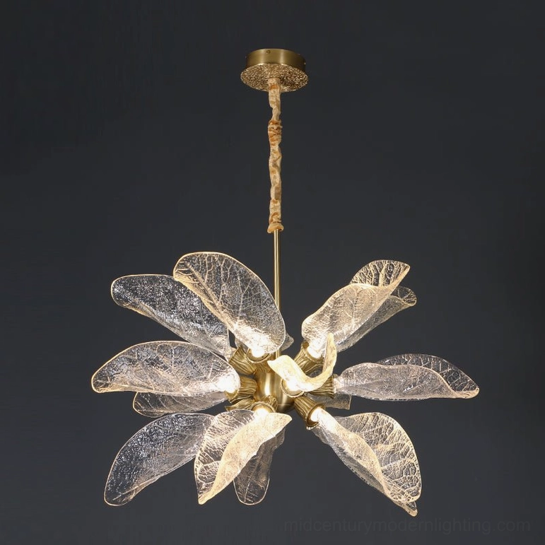 33.5 inch leaf bloom brass chandelier small size elegant resin shade