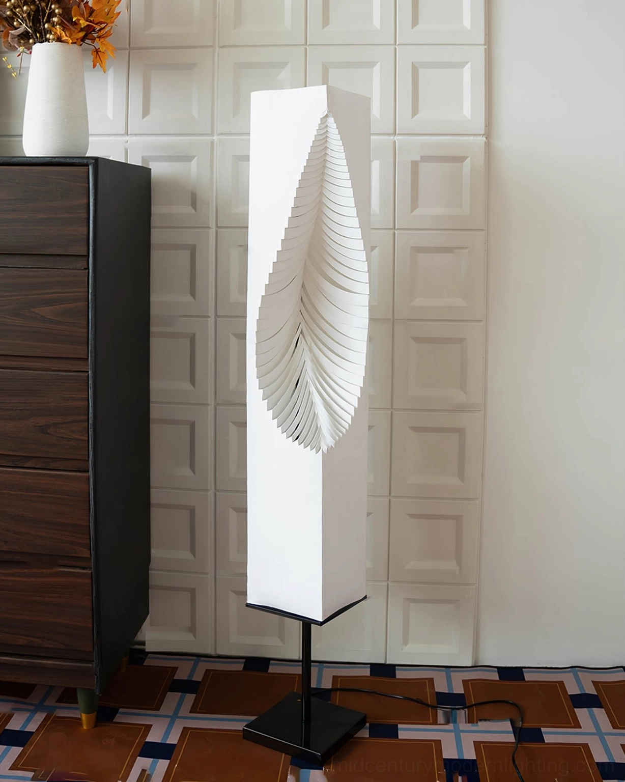 Leaf Floor Lamp flat unlit white fabric leaf shade design with minimalist layered pattern