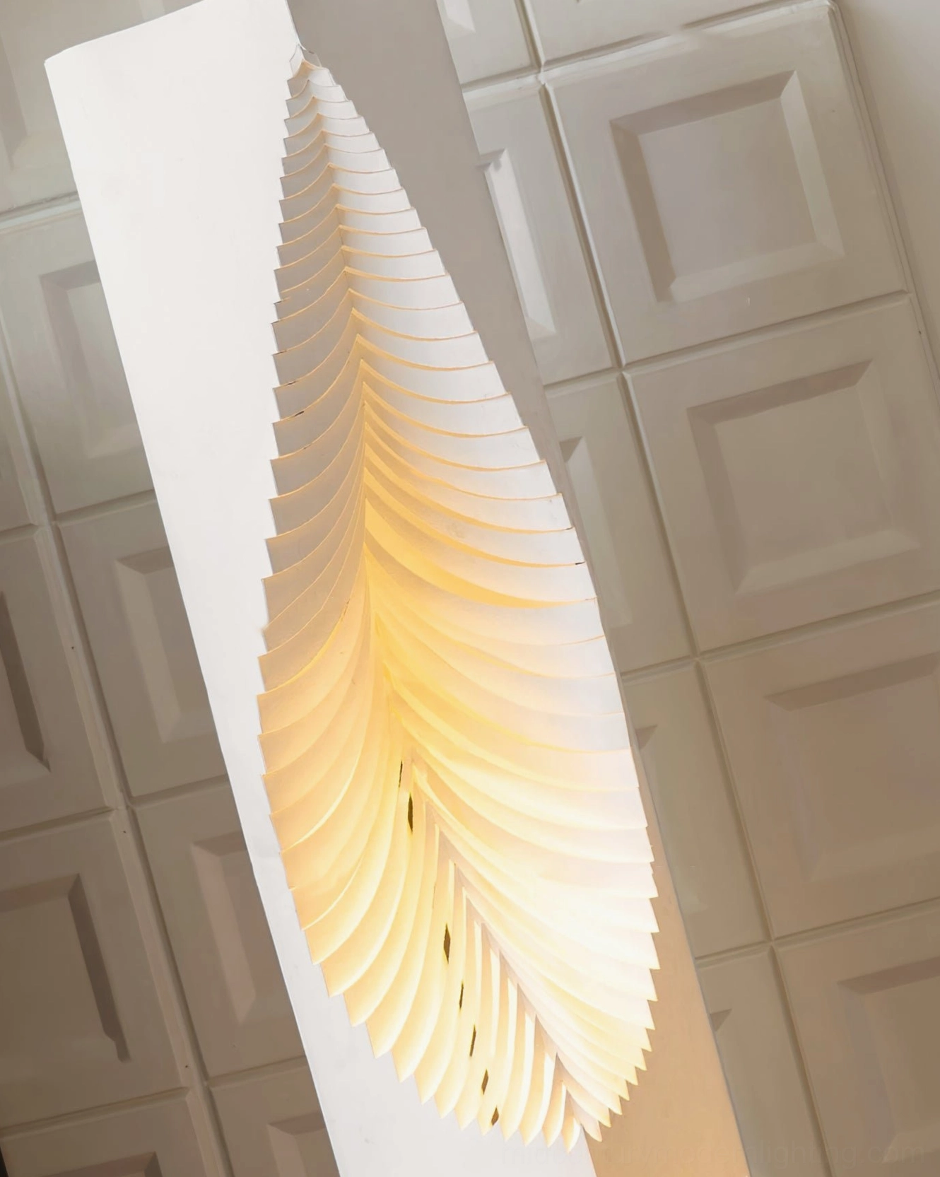 Leaf Floor Lamp shade close-up showing layered fabric leaf texture with warm internal lighting effect
