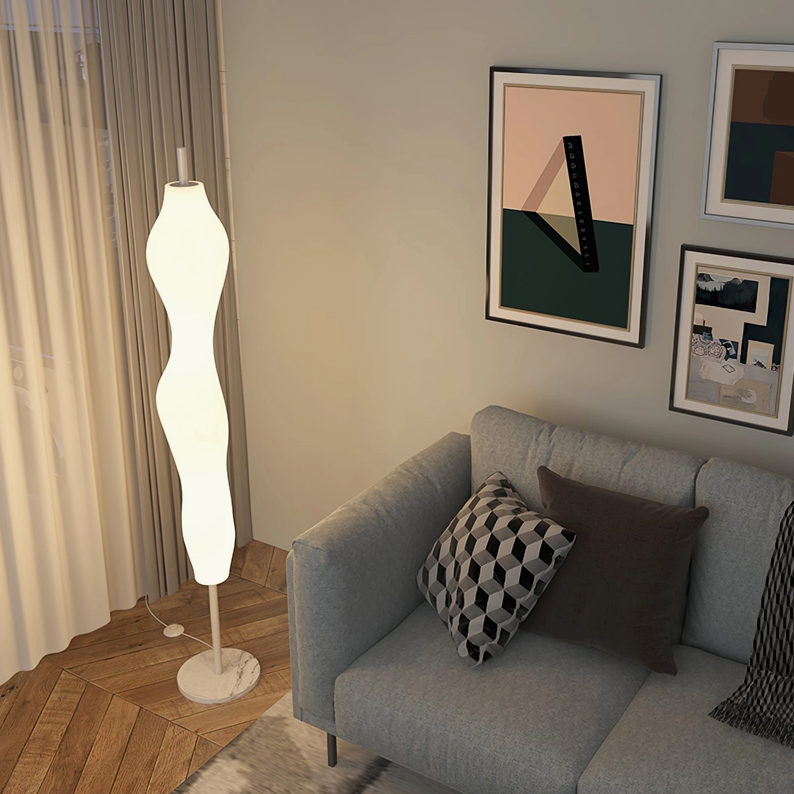 Contemporary organic floor lamp with LED integrated light source and opal gloss finish