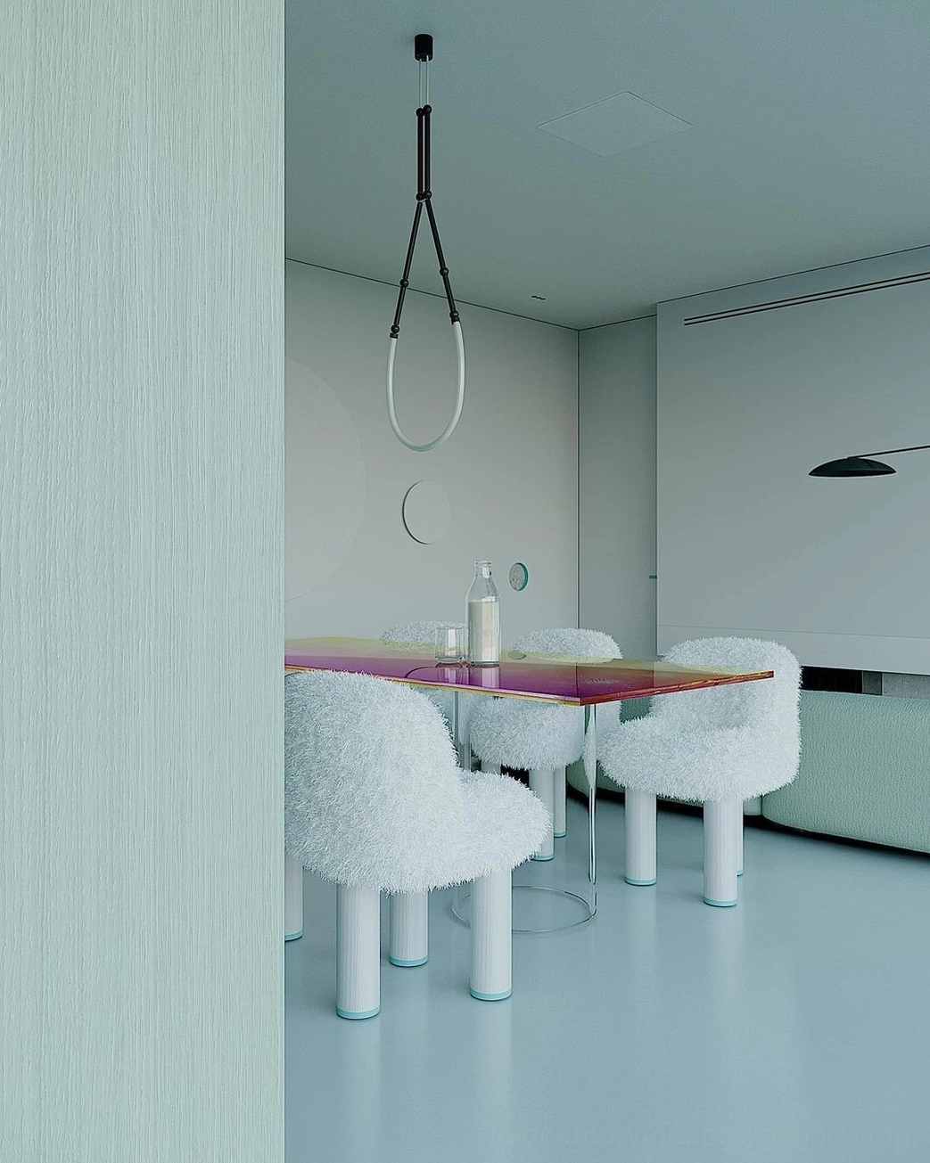 Leda LED chandelier black finish sculptural form, contemporary minimalist artistic pendant