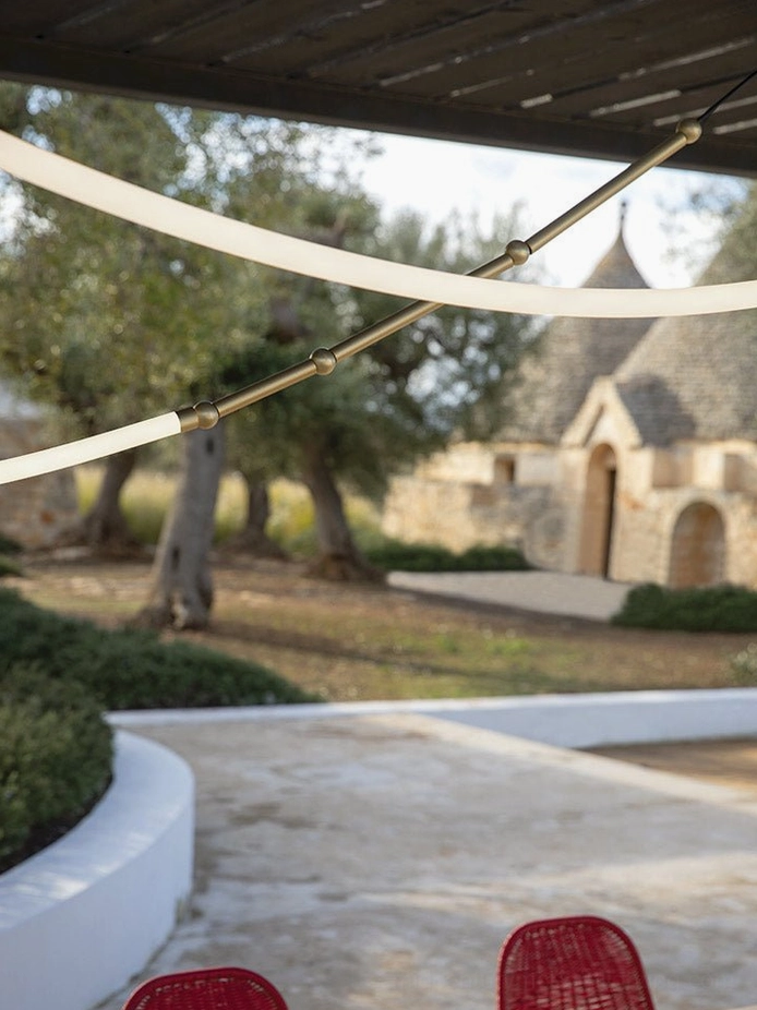 Leda curved LED pendant fixture showcasing organic flowing silhouette and minimalist design aesthetics